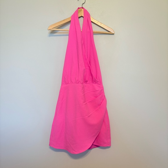 NWOT Vestique Pink Tulip Skirt Open Back Halter Dress - Picture 2 of 10